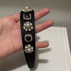 Elegant Black Headband with Pearl and Crystal Embellishments